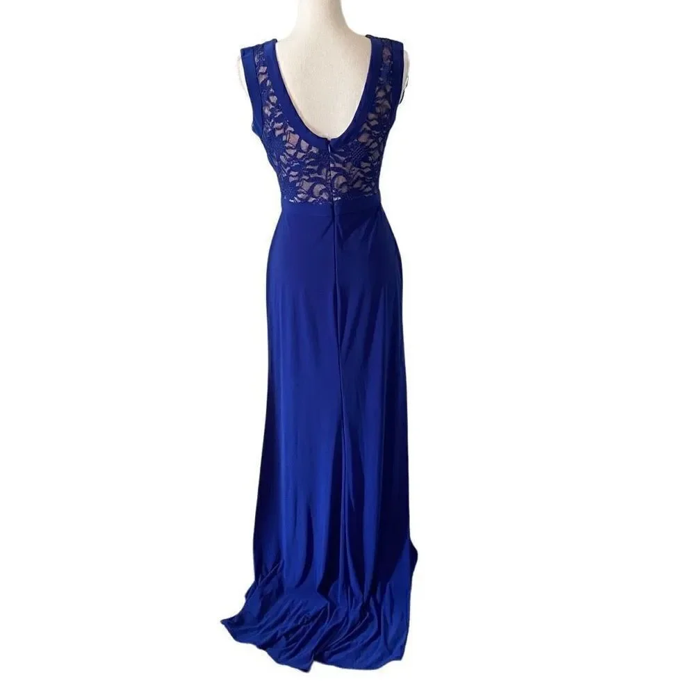 Morgan + Co Formal Royal Blue Lace Sleeveless Maxi Dress - Picture 3 of 6
